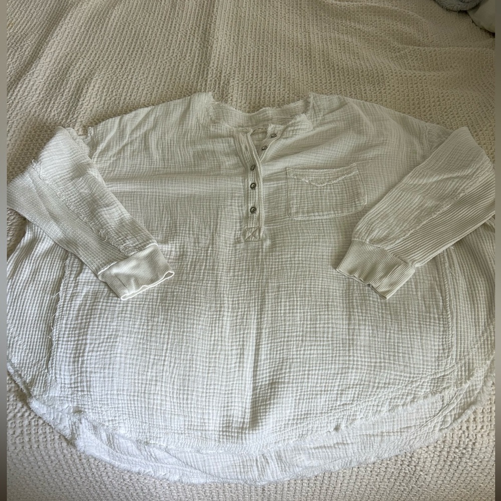 Lightweight Gauze Henley Top in Off-White free people
